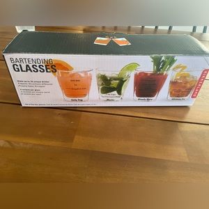 kikkerland bartending glasses, 4 recipes on each 8 oz cocktail glass